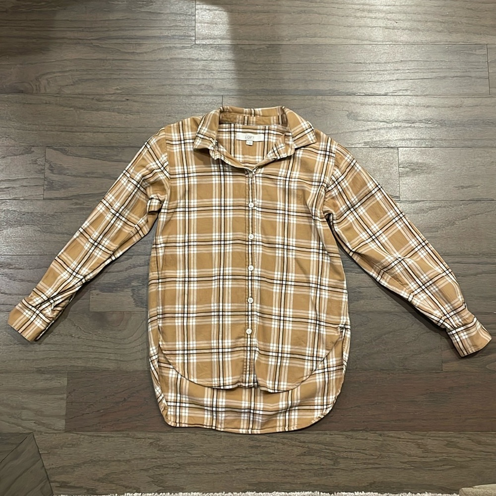 LOFT Tan Plaid Flannel Button Down - Size XS